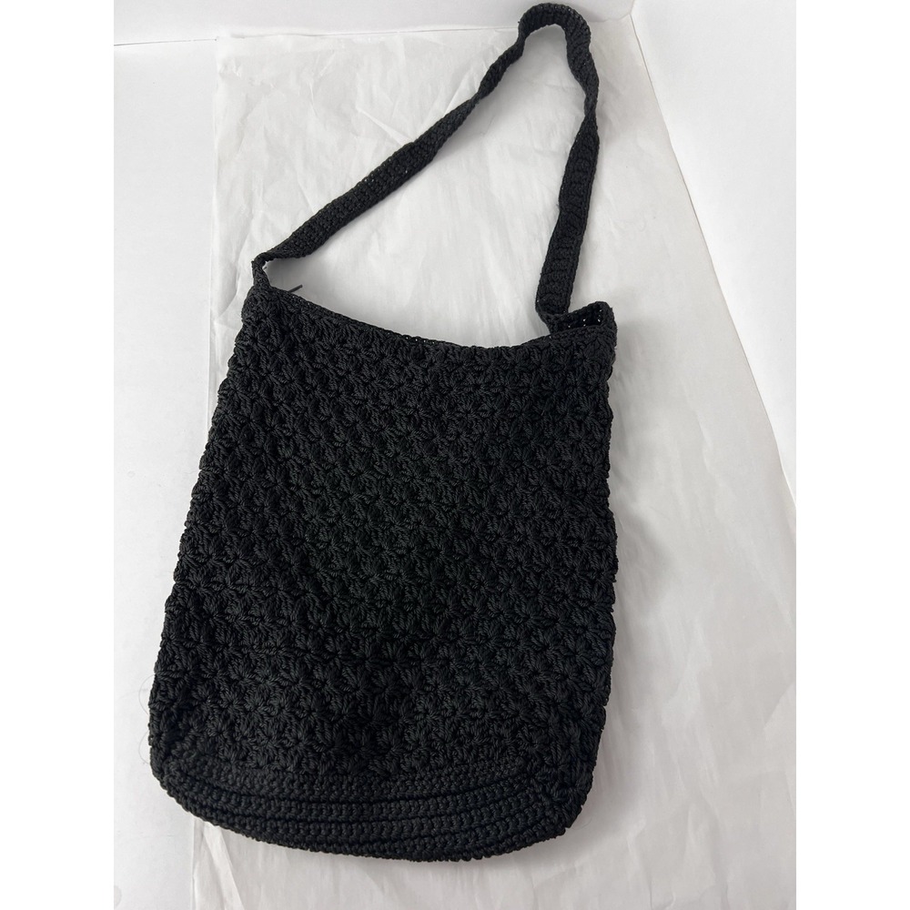 Black Beaded Woven‎ Crochet Shoulder Bag Y2K Purse